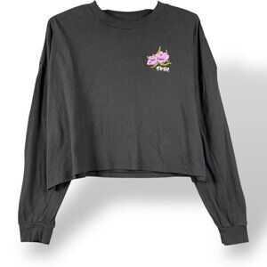 RVCA Wildflowers T-Shirt  Juniors Sz S Black Cropped Long Sleeve Graphic Print